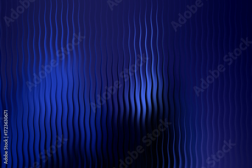 Illustration of deep blue abstract background with vertical wavy lines and illuminated highlights, suggesting depth and fluidity, abstract glass stripe gradient background