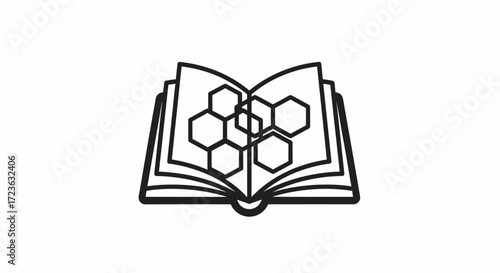 Flat vector icon of an open book with chemical structures, perfect for science and education