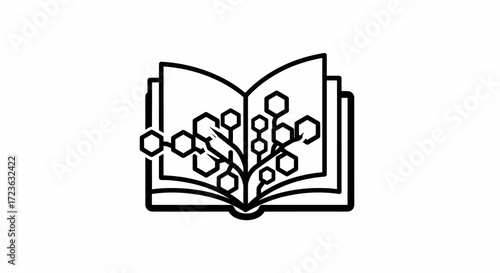 Flat Vector Open Book With Abstract Molecular Structure