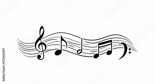 Elegant Musical Notes and Wavy Staff Lines flat vector Graphic Design Element