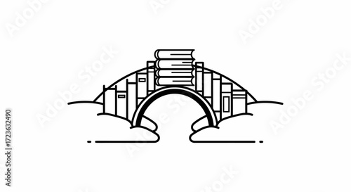 Educational Journey Bridge of Books flat vector illustration