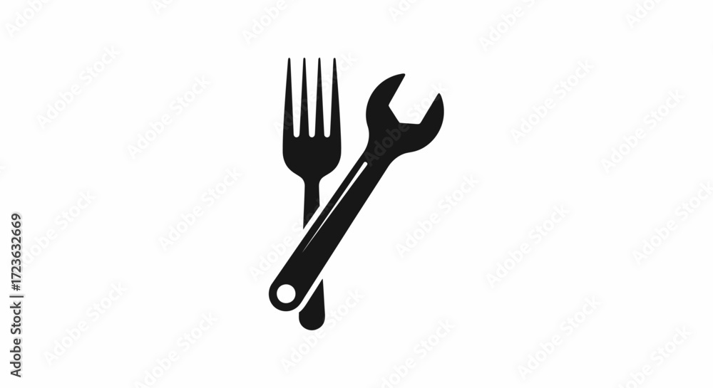 Fototapeta premium Fork and Wrench A Flat Vector Illustration Representing Tools and Utensils