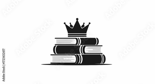 Crowned Stack of Books Flat Vector Icon for Education and Wisdom