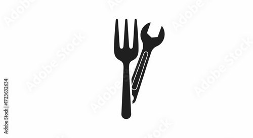 Flat vector illustration of fork and wrench for food industry service