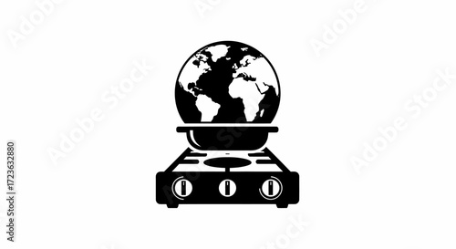 Flat vector illustration of the globe cooking on a stovetop