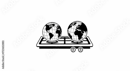 Flat vector illustration of two globes on a scale