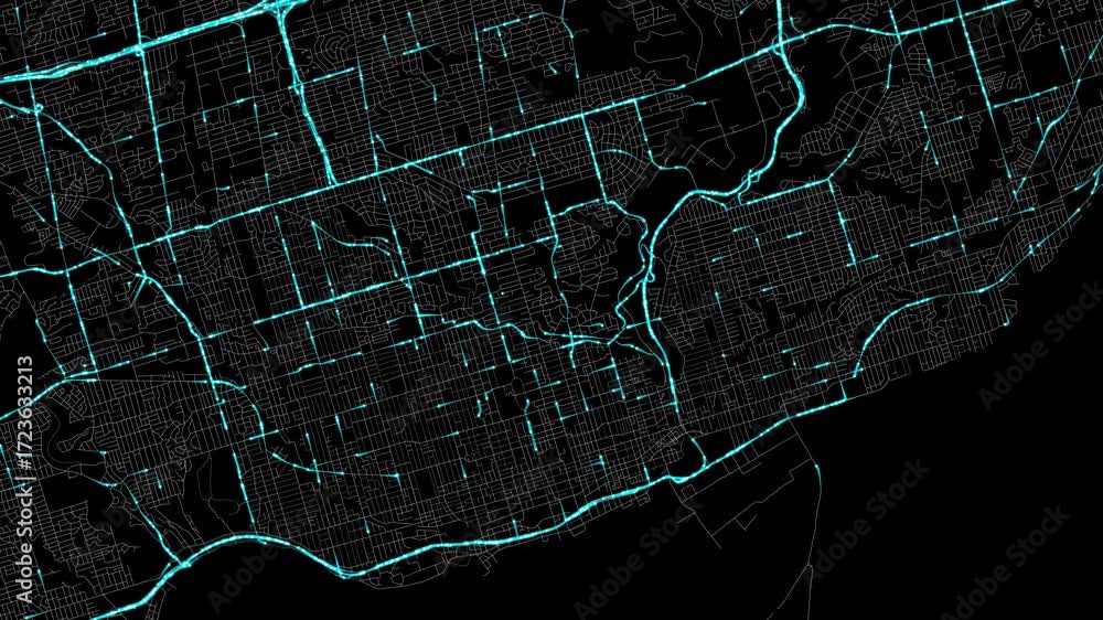 Traffic Flow Simulation Map Urban Traffic Flow Map Simulation in Toronto, Canada, GPS Smart city ...