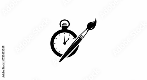 Creative Timing Concept Flat Vector Graphic with Brush and Clock