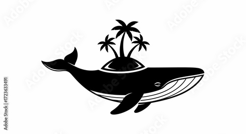 Island Whale A whimsical flat vector illustration of a tropical paradise