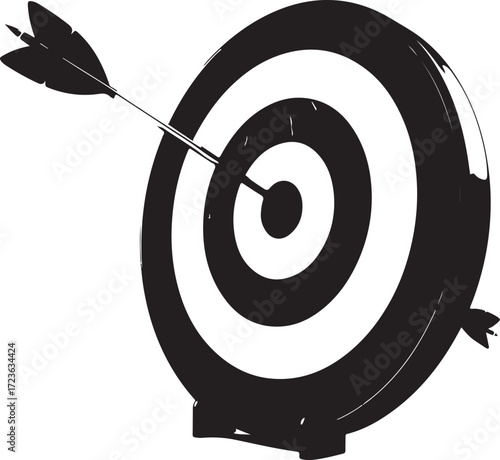 Target with Arrow Hitting Bullseye, Isolated on Vector Illustration