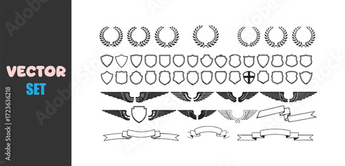 Collection of vintage heraldic emblems and decorative elements