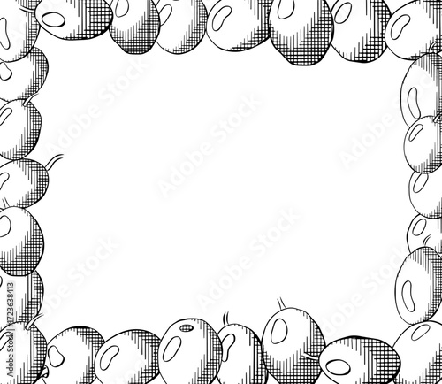 Olive black berry rectangle frame template. Vector graphic line ink Black and white illustration.  sign for logo, print, comics, fashion, pop art, boards, design, stickers, decoration, posters