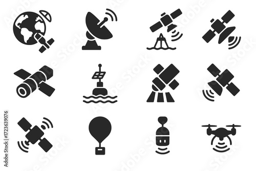 Sensing remote satellite tracking icon sensor orbital mapping antenna icons scanner vector
