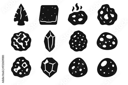 Arrowhead pyroclastic rock mineral volcanic pumice vector lump fragment icons stone basalt