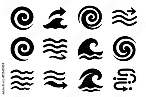 Swirl gyre spiral vector directional icon lines wave icons water currents ocean