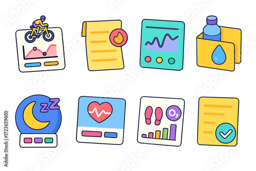 Health and fitness flat icon set. wellness, activity tracking icons flat collection