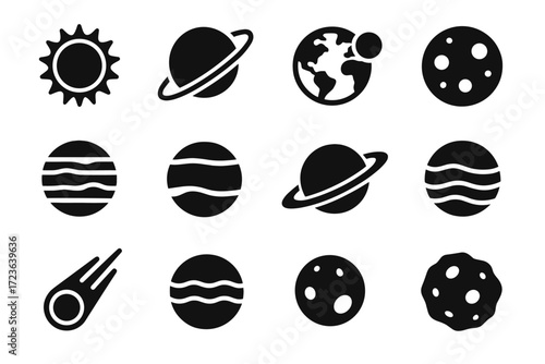 Striped streak icons solar large jupiter icon vector system mars ring earth