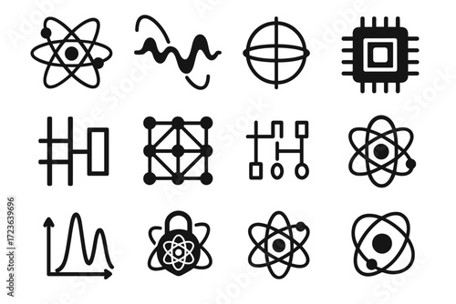 Vector secure chip orbit probability icons quantum icon computing data photon qubit