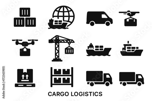 Logistics container blocks shipping vector stacked cargo icon global crane icons package