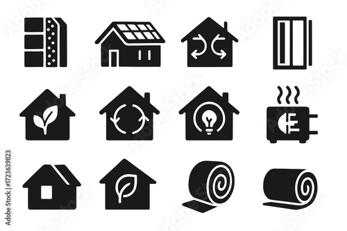 Icon circulation energy roof passive unit house insulation vector insulated icons window