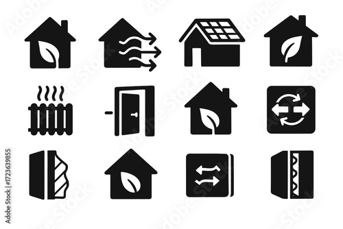 Door unit eco passive thick house ventilation icon vector recovery panel symbol