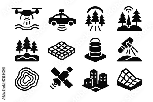 Satellite vector icons beams urban icon laser mapping lidar model scanner slope