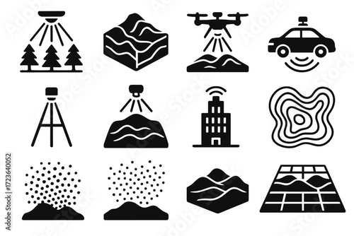 Icons beams icon building over digital drone vector visualization mapping car cloud