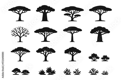 Tree sparse outline scattered isolated canopy icon icons acacia vector baobab savannah