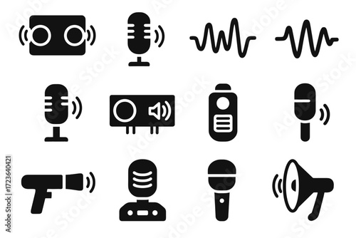 Icons sound tool icon acoustic sensor microphone audio recorder vector wave