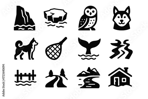 Arctic ice vector path icons net wooden face icon frozen floe snowy
