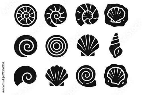 Stone remains vector fossil form sea prehistoric shell icon compressed