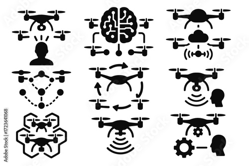 Drones loop icons neural icon node swarm collaborative signal drone vector system