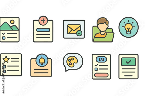 Project management flat icon set for productivity and organization