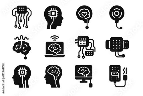 Icon unit reading icons vector transmitter brainwave data implant advanced neural modulation