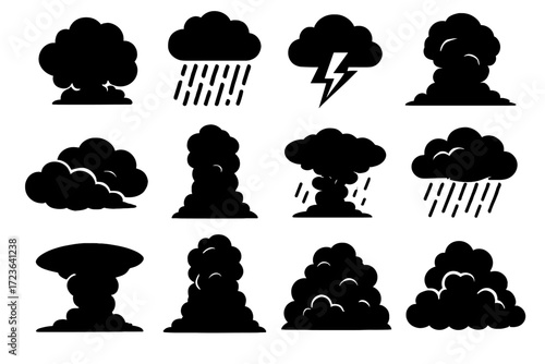 Icon thunderstorm vector streak silhouette thunderhead collection cumulonimbus top storm towering cluster