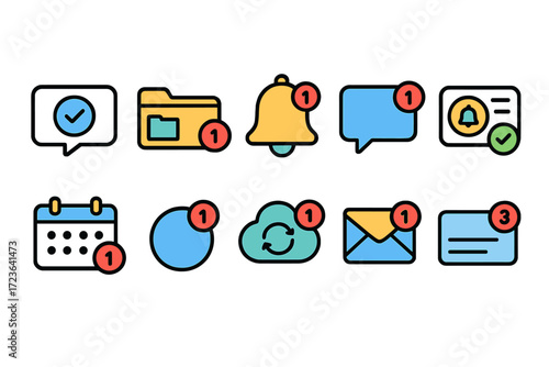 Notification and messaging icon set. flat icons for alerts, email, and updates