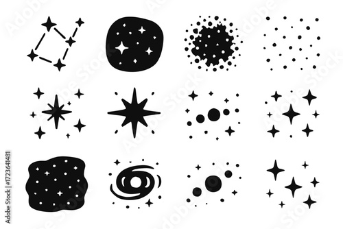 Planetary vector starfield dotting silhouette core point scatter lights collection star icon