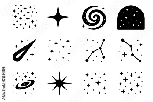 Clusters star galactic light vector set icon night streak starfield art twinkling