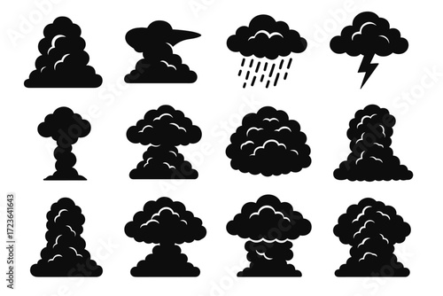 Towering top vector rising icon vapor set storm thunderstorm icons layered cloud