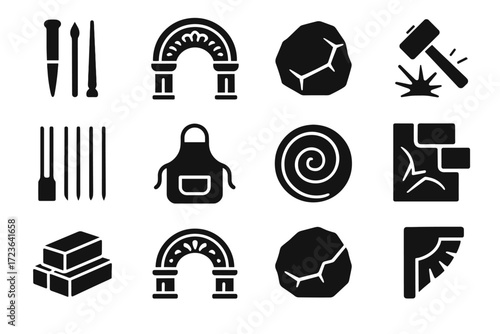 Carving vector stacked stone hammer corner decorative icon effect spiral ancient icons