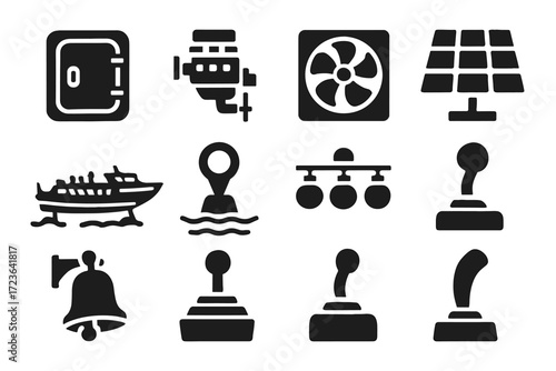 Icons ferry vector engine ventilation aquatic maintenance deck cabin route hydrofoil icon