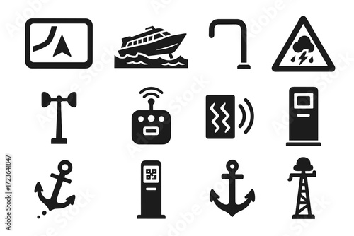 Waters navigation gps scanner hydrofoil motion vector ferry icon ticket handrail