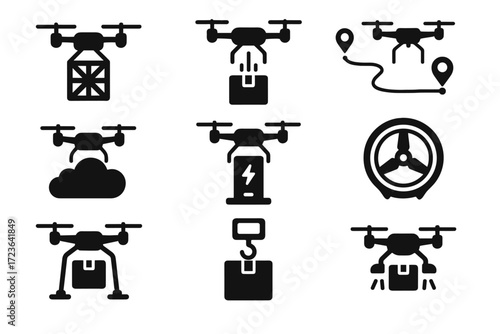 Drop delivery vector cargo lights charging shield map drone navigation crate icon