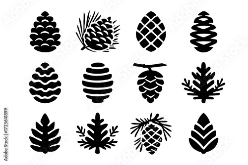 Cone pine silhouette sharp among sketch single icon stylized vector