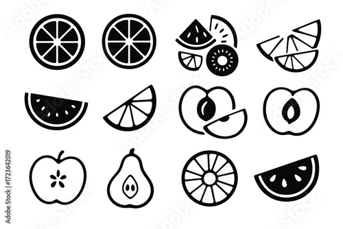 Vector geometric set forms stone fruit icons icon juicy artistic combo slice