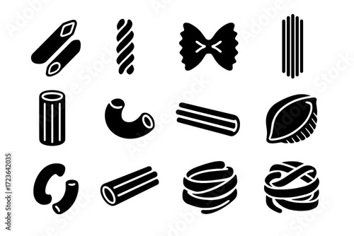 Penne fettuccine farfalle fusilli rigatoni icon macaroni grid linguine conchiglie icons pasta