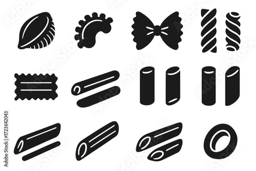 Shapes icon icons lasagnette gallo occhietti di fusilli farfalloni mezze pasta vector