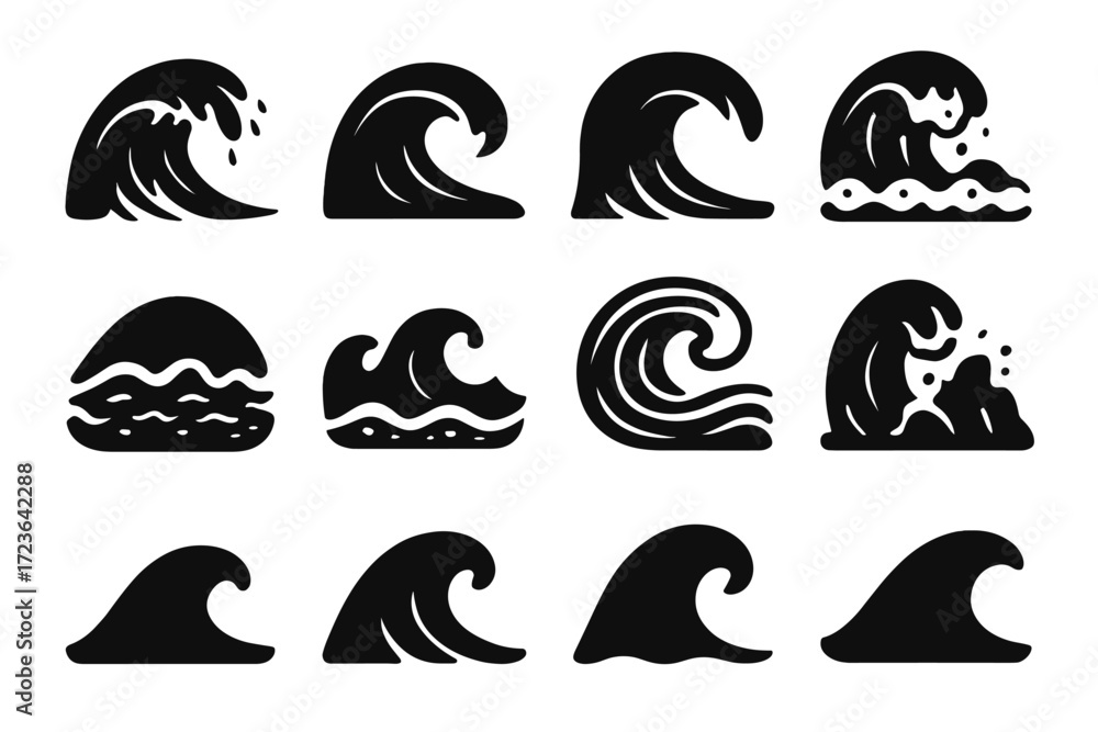 Fototapeta premium Hitting break top icon wave crashing form shore crest icons vector ocean