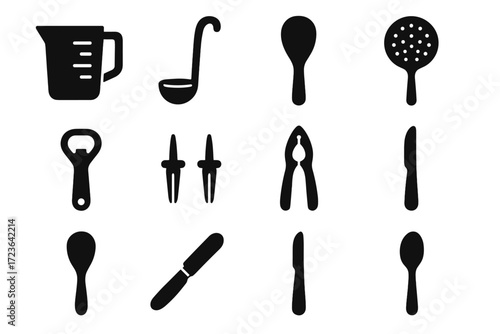 Bottle measuring kitchen knife icon butter cup vector icons spoon skimmer ladle