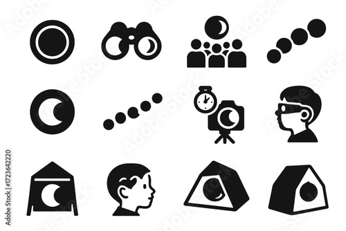 Viewing solar disc vector child ring crowd covering icons sequence icon eclipse